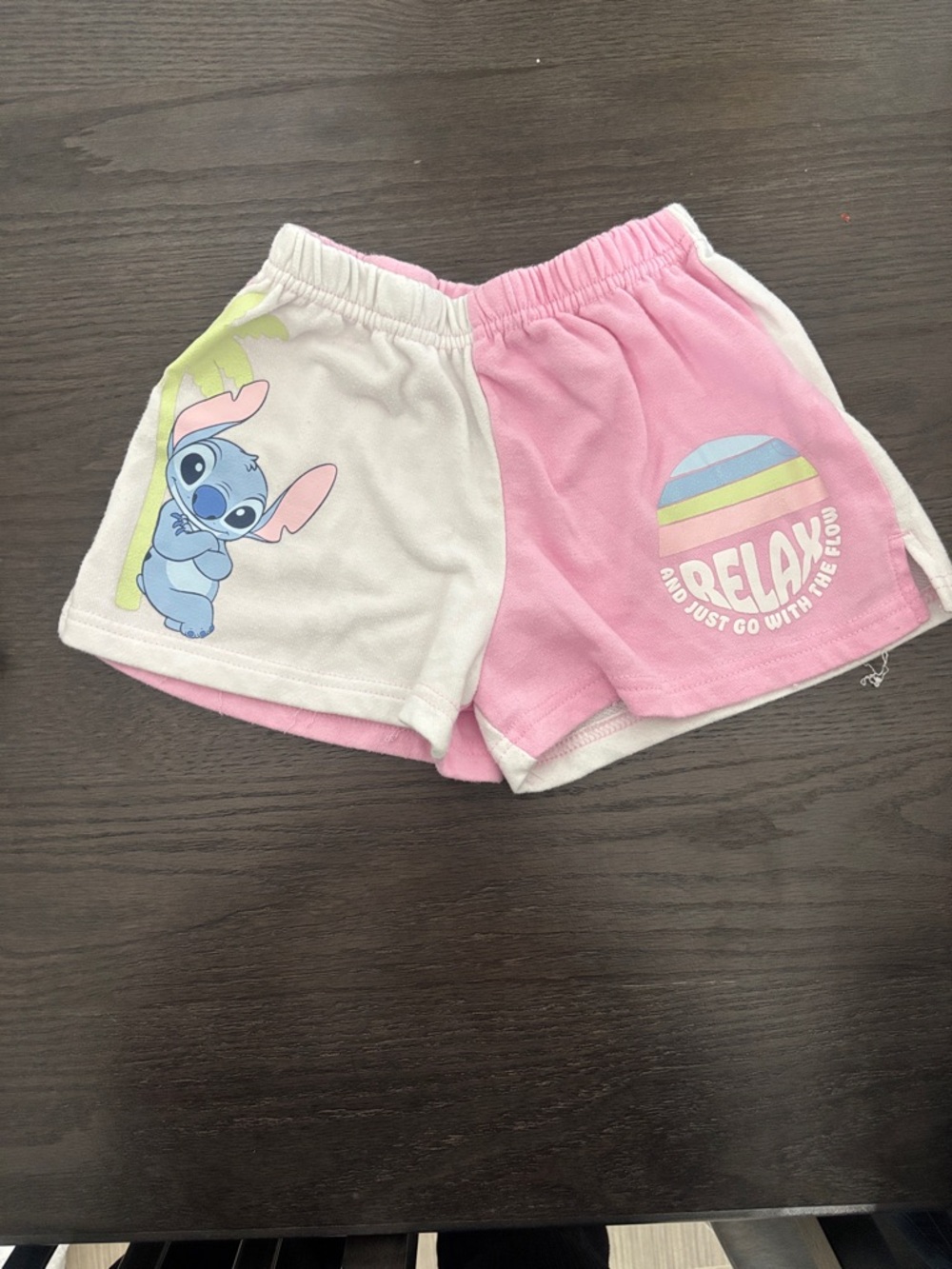 Disney Pink and Cream Stitch 'Relax' Graphic Kids Shorts